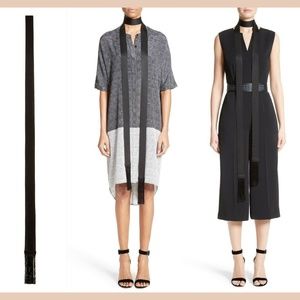 NWT $195 St. John Collection Fringe Knit Skinny Scarf Black [ 104 X 1.75 ]‎